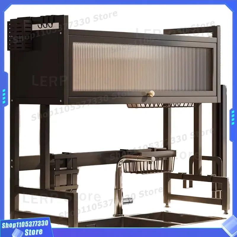 Metal Kitchen Storage Rack with Cutting Board and Chopstick Holder Drawer Organizer Drainage Shelf for Utensils Dish Drying