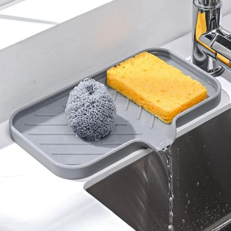 Sink Silicone Tray With drain Soap Sponge Storage Holder Countertop Sink Scrubber Brush Soap Storage Rack Kitchen Organizer