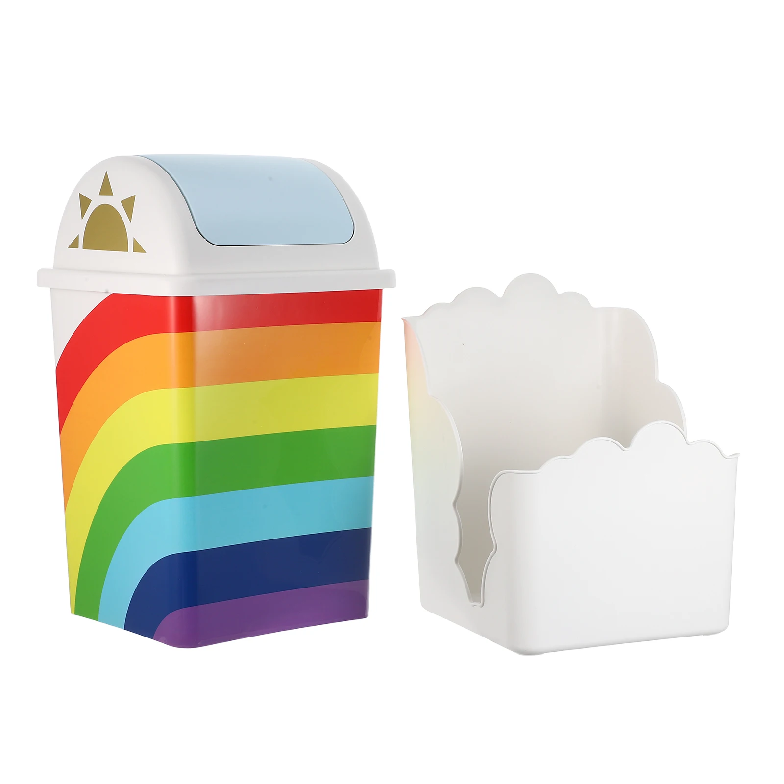 

1pc Creative Trash Can Cloud Rainbow Design Quiet Seal Odor Proof Bug Resistant For Bathroom Kitchen Office Home Rubbish Bin