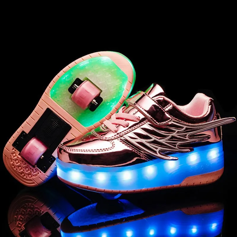 

Kids LED light roller shoes for boys girl luminous light up skate sneakers with on wheels kids roller skates wings shoes