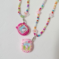 Vintage Style Kawaii Hello Kitty Cartoon Tamagotchi Bead Elastic Necklace Y2k Spicy Girl Street Photography Necklace Accessories