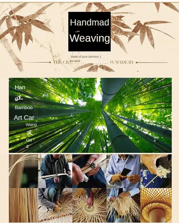 HandMade Bamboo Weaving LED Pendant Lamp Home Decor Hanging Chandelier Lighting Living Room Kitchen Vintage Rattan Woven Light