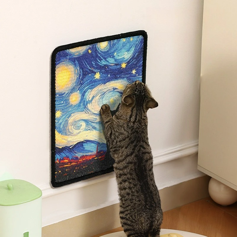 Poste rascador duradero para gatos montado en la pared, bordes cosidos, tela suave para jugar con garras en interiores, diseño que ahorra espacio para gatos
