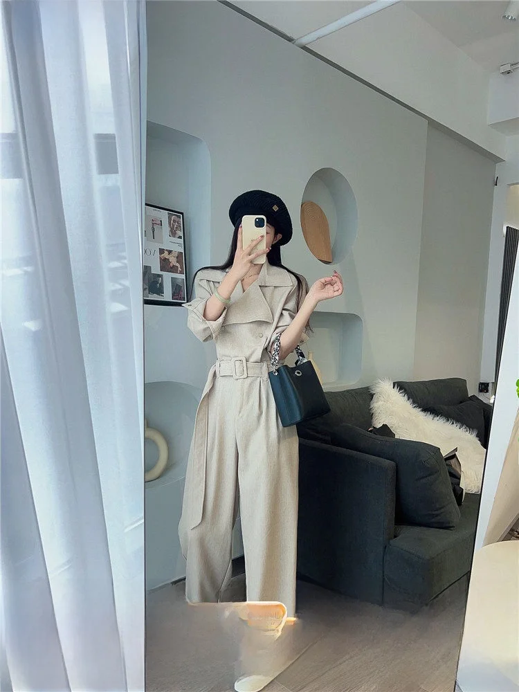 

Women's Casual Wide Leg Suit Onesie Spring Autumn High Waist Straight Tube Long Pants Trendy Design Comfortable Fit