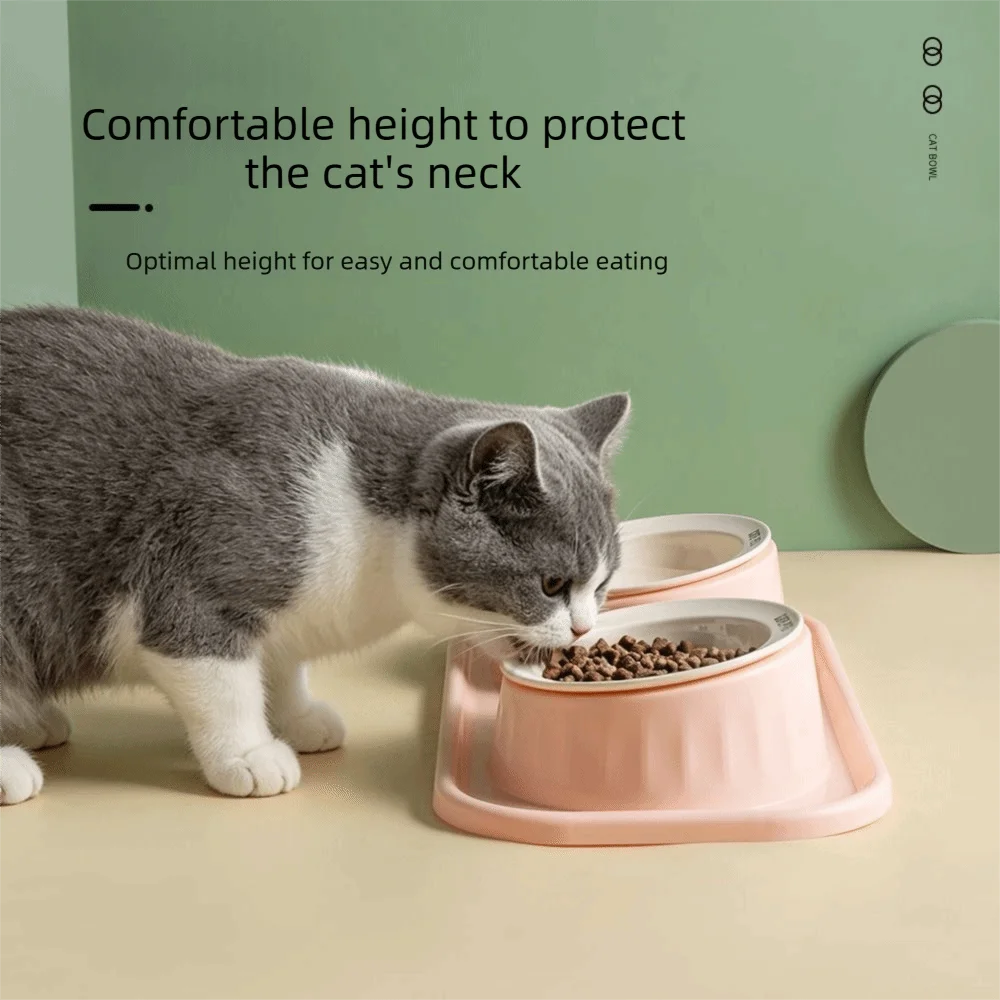 

Ceramic Double Pet Bowl Anti-tip Neck Protection Double Pet Feeding Bowl Set Separation Design Spill-Proof Pet Feeding Bowl