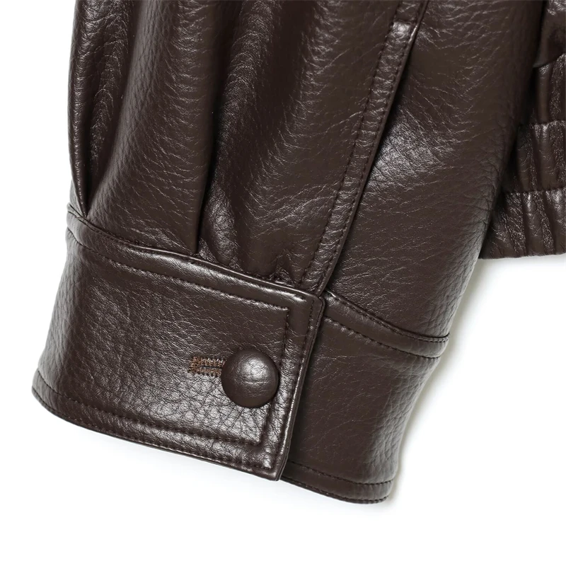 Keanketian 2025 inverno nova pele sintética feminina decorada jaqueta de couro artificial moda luxo duplo breasted grosso casaco quente