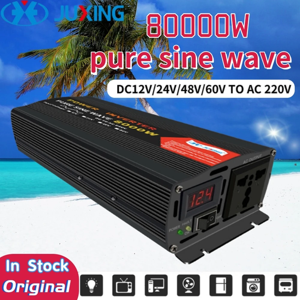 JUXING 8000W Car Power Inverter DC12V/24V/48V/60V to AC 220V Converter With Display Use for Vehicle/ Truck Pure Sine Wave