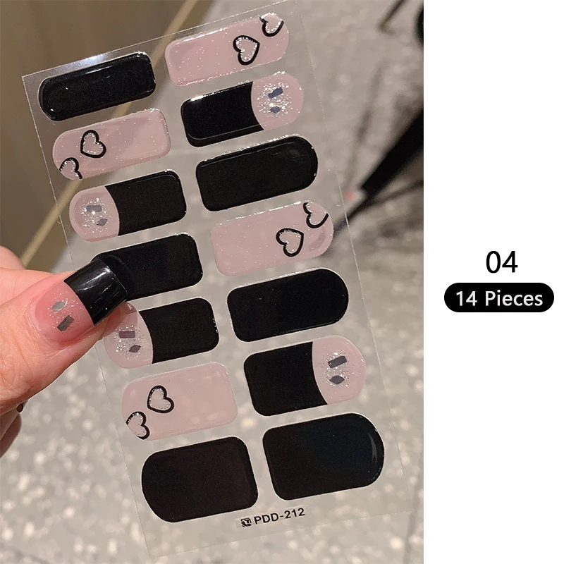 Baking-free Pink Nail Stickers Full Cover Adhesive Nail Wraps DIY Nail Art Manicures Decors Salon Finished Nail Patch Tips