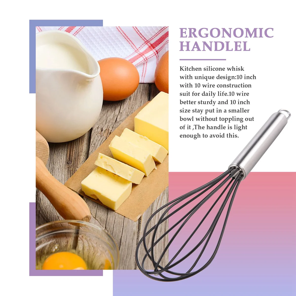 Силиконовый кухонный венчик, 10-дюймовый силиконовый венчик для взбивания яиц, очень прочный кухонный проволочный воздушный шар, нагрев 600 футов