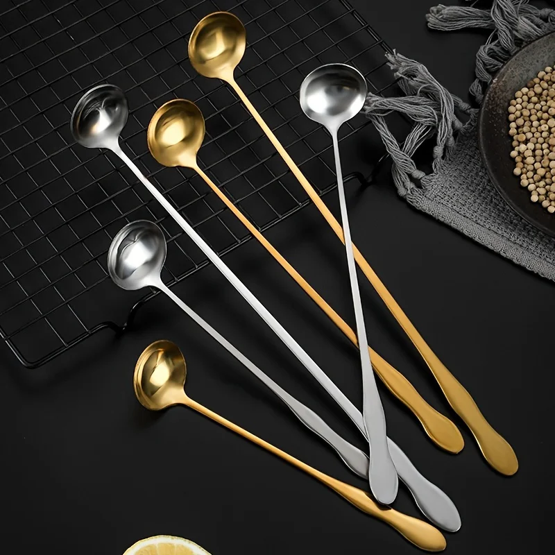 Stainless Steel Long Handle Teaspoon for Cocktails, Ice Coffee, and Tea - Mixing Spoon with Easy Grip Handle