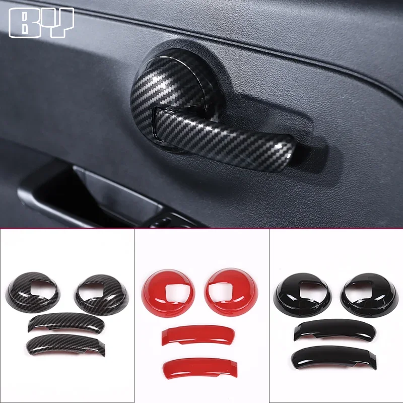 

For Fiat 500 2010-2023 ABS Carbon Fiber/Black Interior Door Handle Trim Cover Stickers Car Accessories