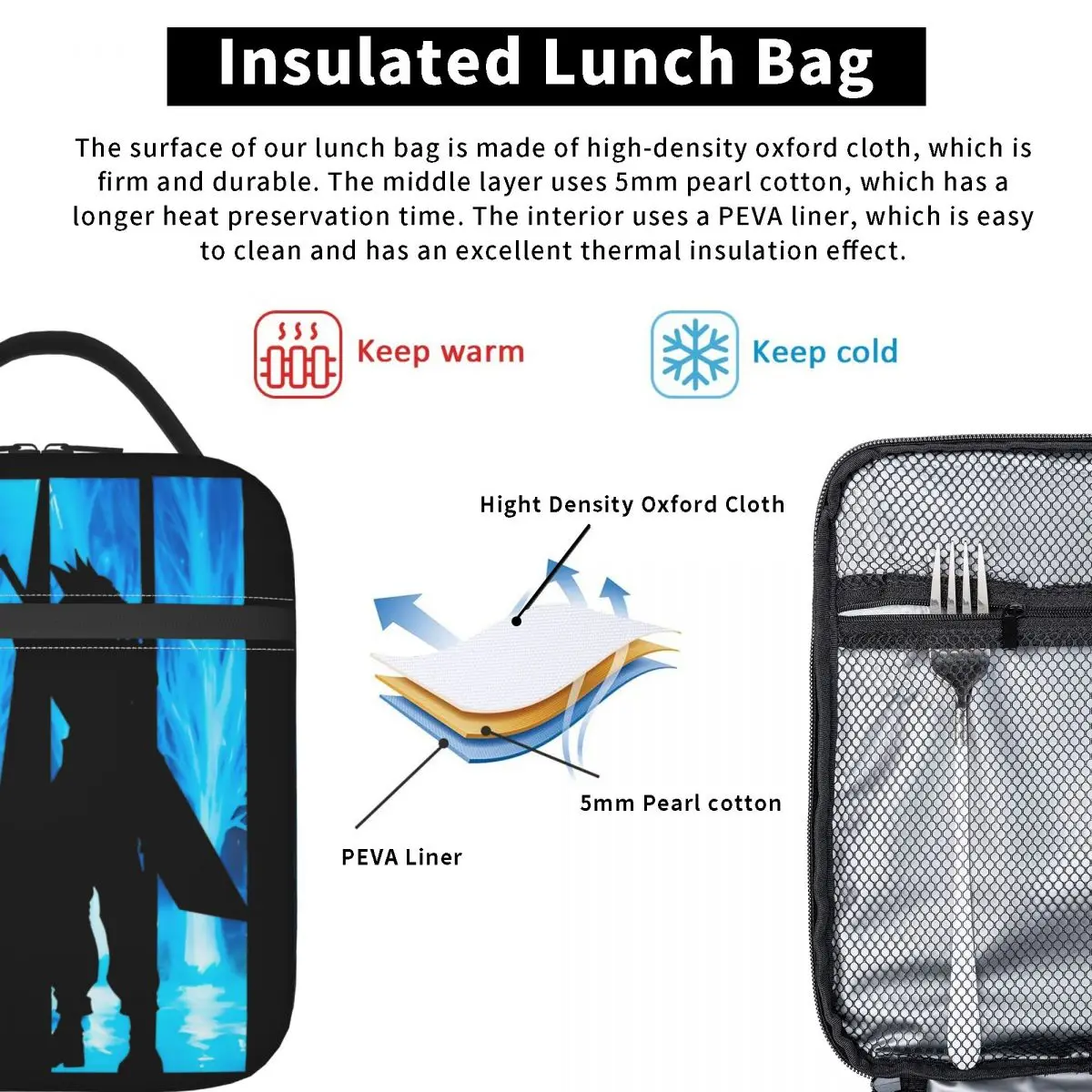 Final Fantasy VII Lunch Bag Kawaii Lunch Box Viagem Portátil Isolado Tote Sacos de Alimentos Para Criança Oxford Impressão Cooler Bag