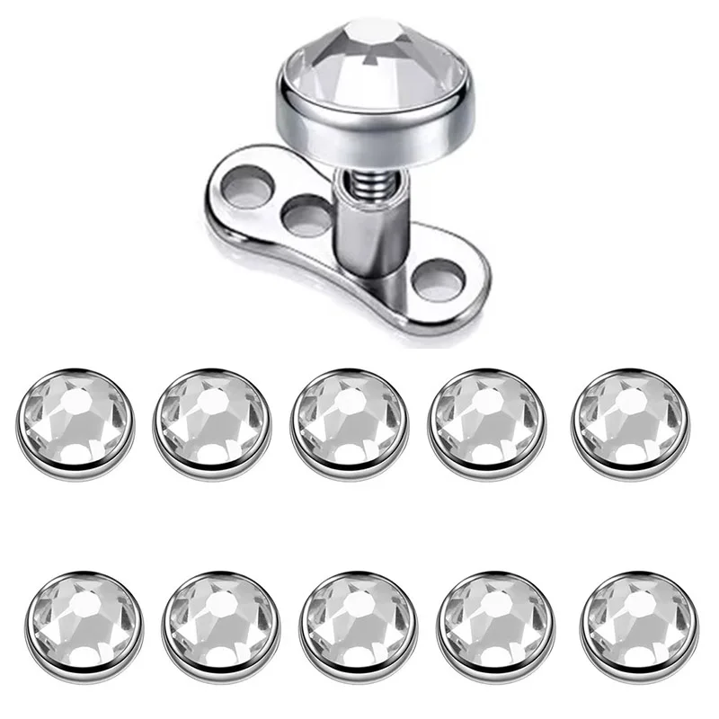 10 Pcs ASTM F136 Titanium EAR PIERC Skin Anchor Hidden Micro Skin Piercing Threaded Head Inlaid Zircon for 0.9-1.2mm Jewelry