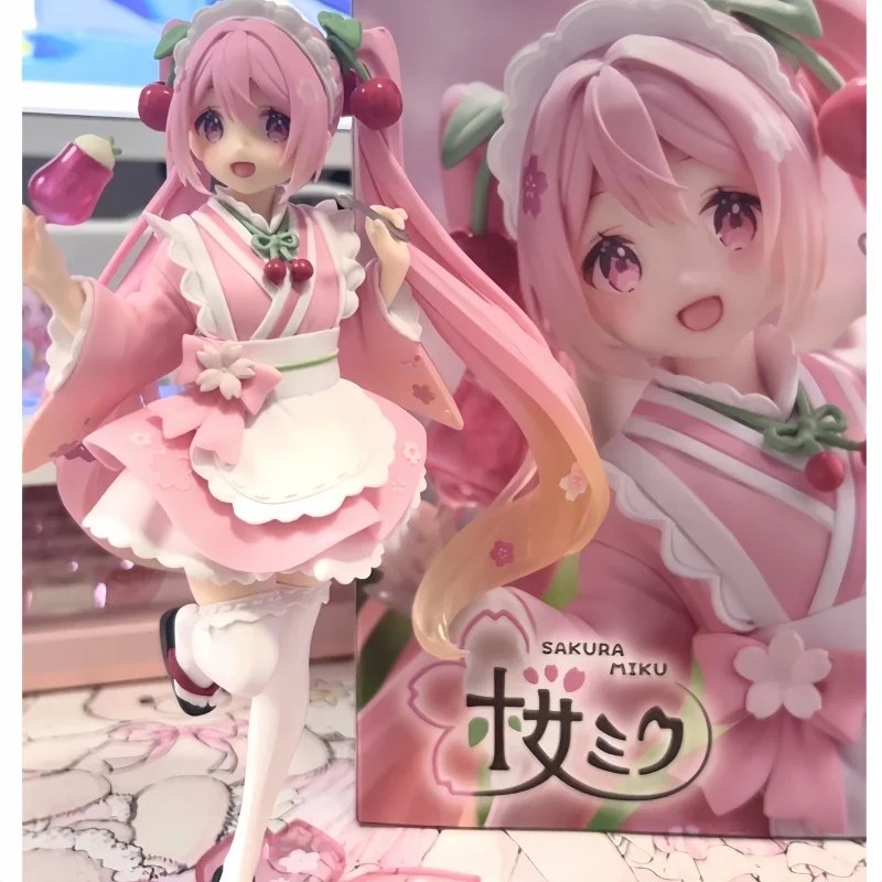 Original Hatsune Miku Anime Figure 18cm New Sakura Wafuu Kissa Ver. Maid Figurine Model Dolls Collectible Kawaii Toys Gifts