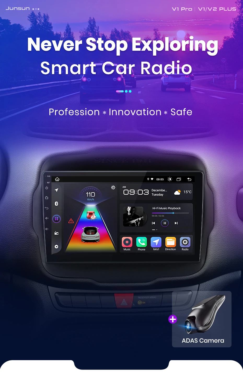 Junsun Wireless Carplay Android Auto Autoradio für Jeep Renegade 2016-2020 GPS Intelligente Systeme Stereo Multimedia Autoradio – Detail 1