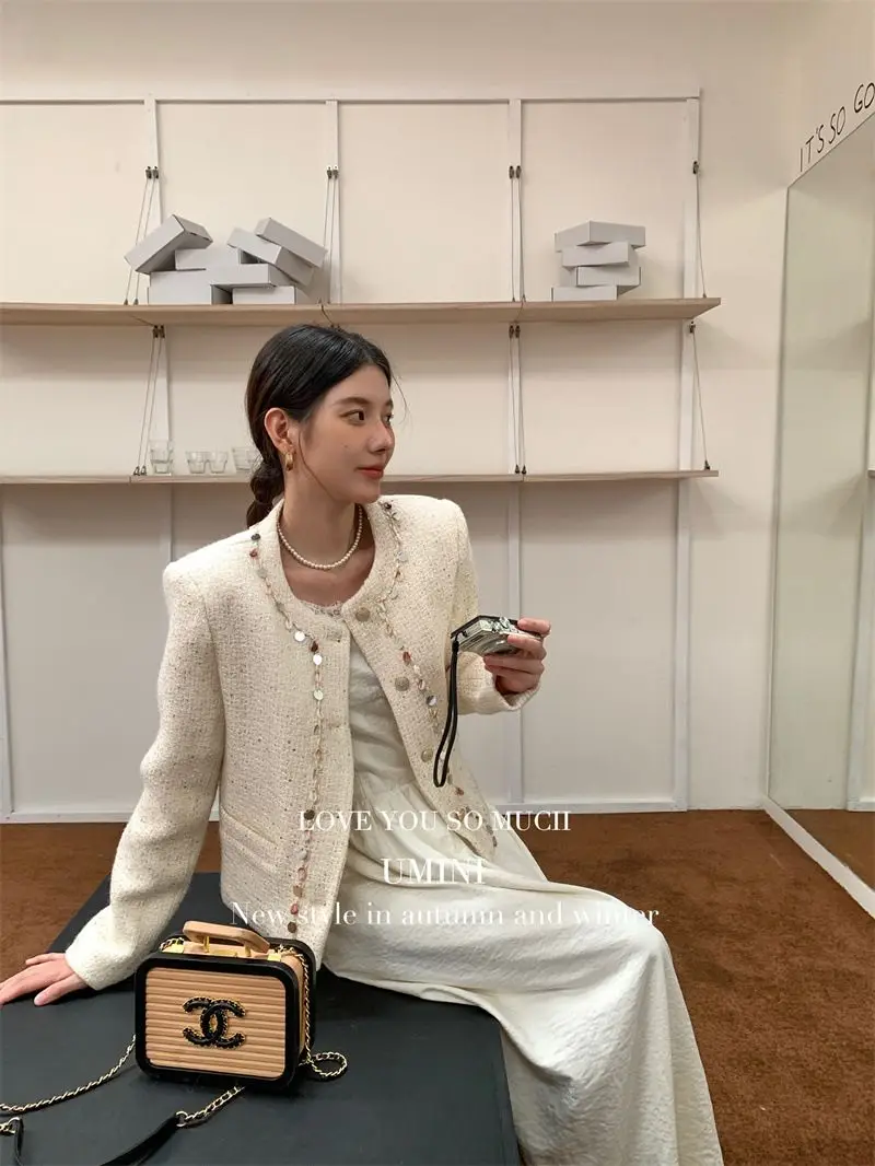 

2025 Spring French Style Blazer Women Elegant Sequined Jacket Chic Casual Cropped Coat