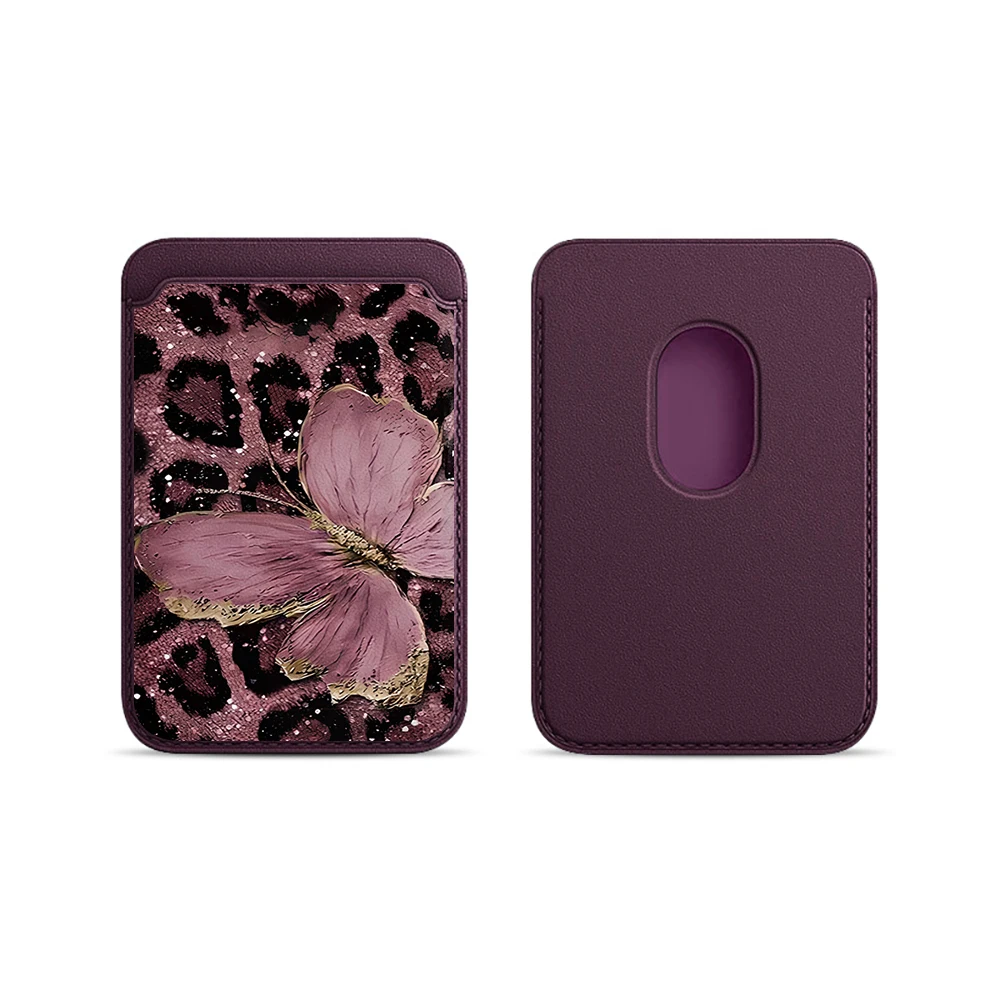 Leoparden-Schmetterling Leder-Kartenetui Handyhülle Kartenhalter für Magnetische Hülle Geeignet für alle iPhones mit Magsafe-Kartenfunktion – Detail 12