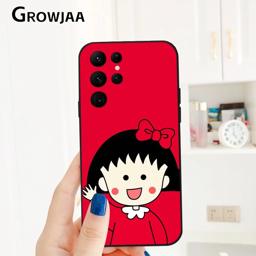 Cherry Cute M-Maruko chan Anime Phone Case for Samsung Galaxy S24 Ultra S22 S23 Ultra S21 S20 5G Protective Silicone TPU Funda