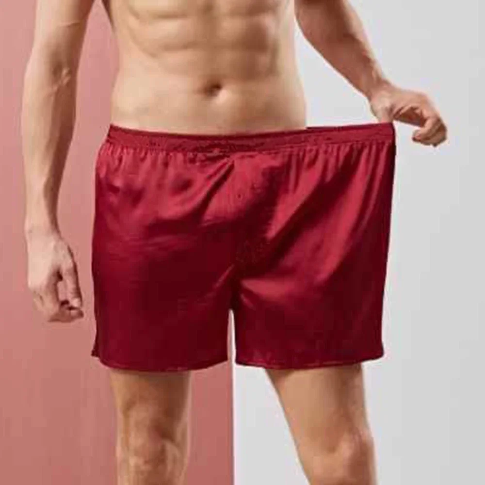 Fashion Men Satin Silk Briefs Solidshorts Trunks Man Lounge Underwear Elastic Sleep Shorts Soft Pyjamas Nightwear