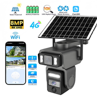 8MP 4G Wifi Solar Outdoor Security Camera Dual Lens 2Screen PIR Human Detection 8X Zoom Solar Powered Home Security Protection