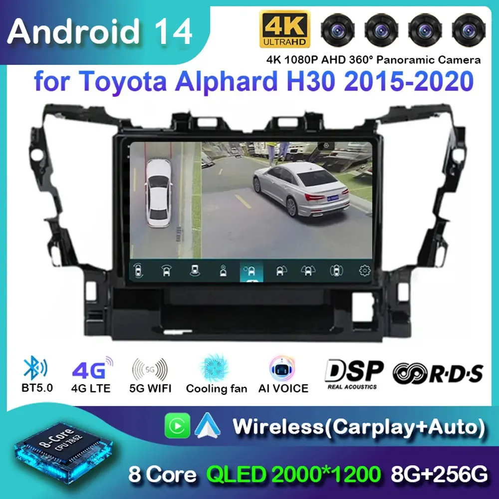 Android 14 For Toyota Alphard H30 2015 - 2020 Car Radio Multimedia Video Player GPS Navigation 4G Carplay Head unit WIFI 4G