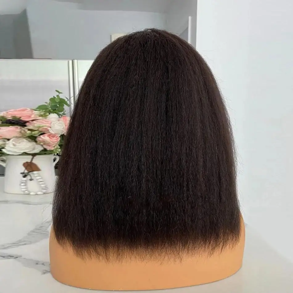 Glueless Kinky Straight Bob 13x4 Lace Frontal Wigs No Glue 100% Real Human Hair Wigs Yaki Brazilian Short Bob HD Transparent Wig