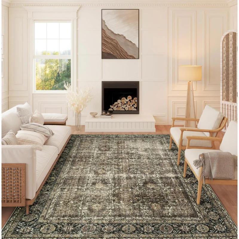 VIKAMA Retro Light Luxury Premium Carpet Brown Pet Friendly Indoor Carpet Bedroom Living Room Washable Home Decor