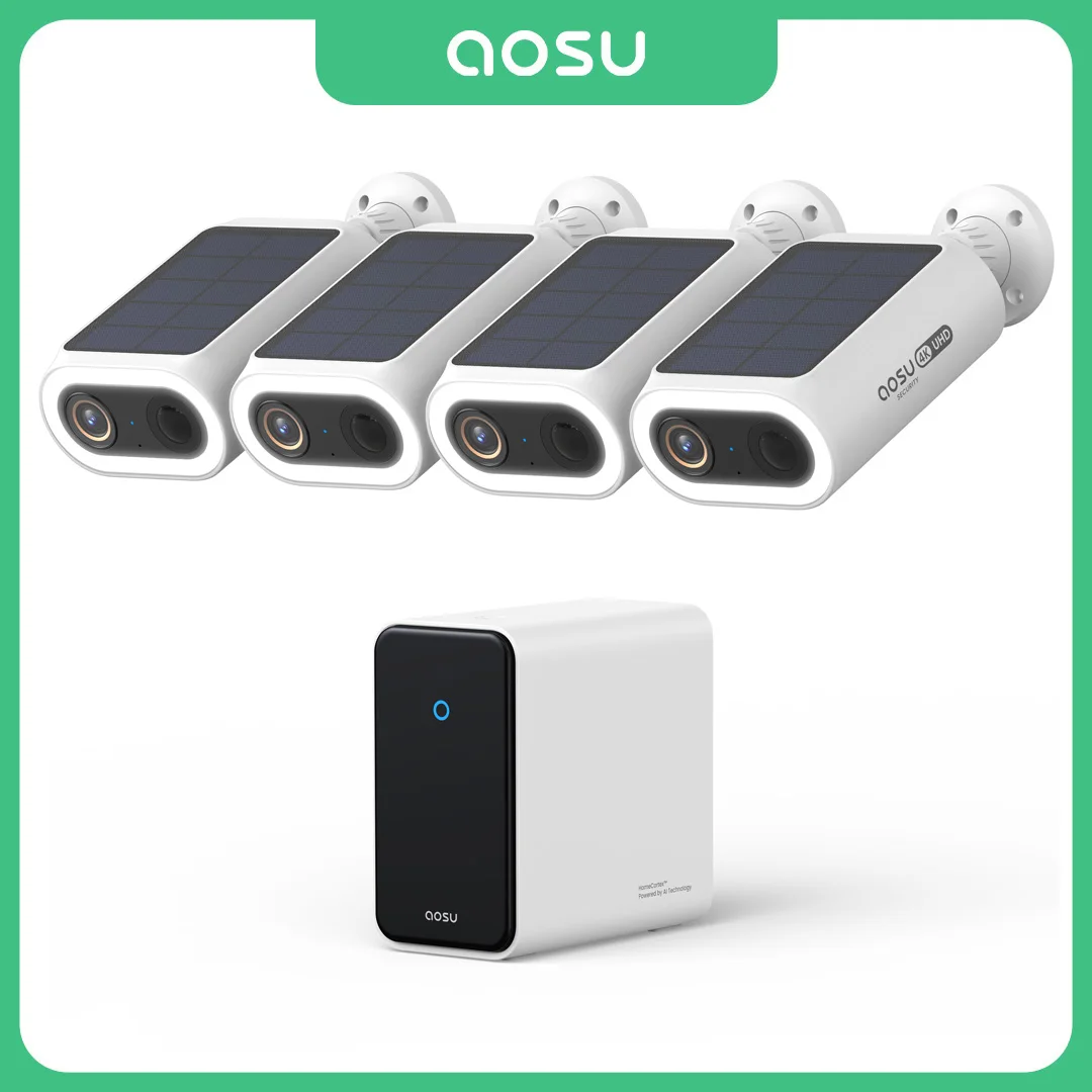 AOSU 4K Solar Camera System 4-Cam Kit Wireless Outdoor AI Face Recognition Human Detection HomeCortex Home Security System