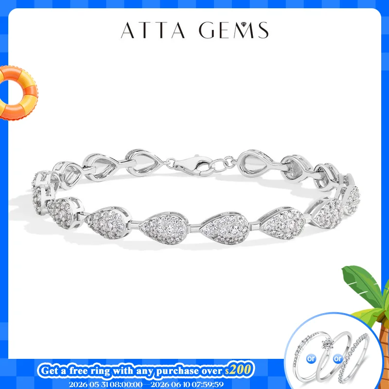 ATTAGEMS Luxury Moissanite Bracelet for Women Pear Shape Full D Color VVS1 Diamond S925 Silver White Gold Plated Wedding Jewelry