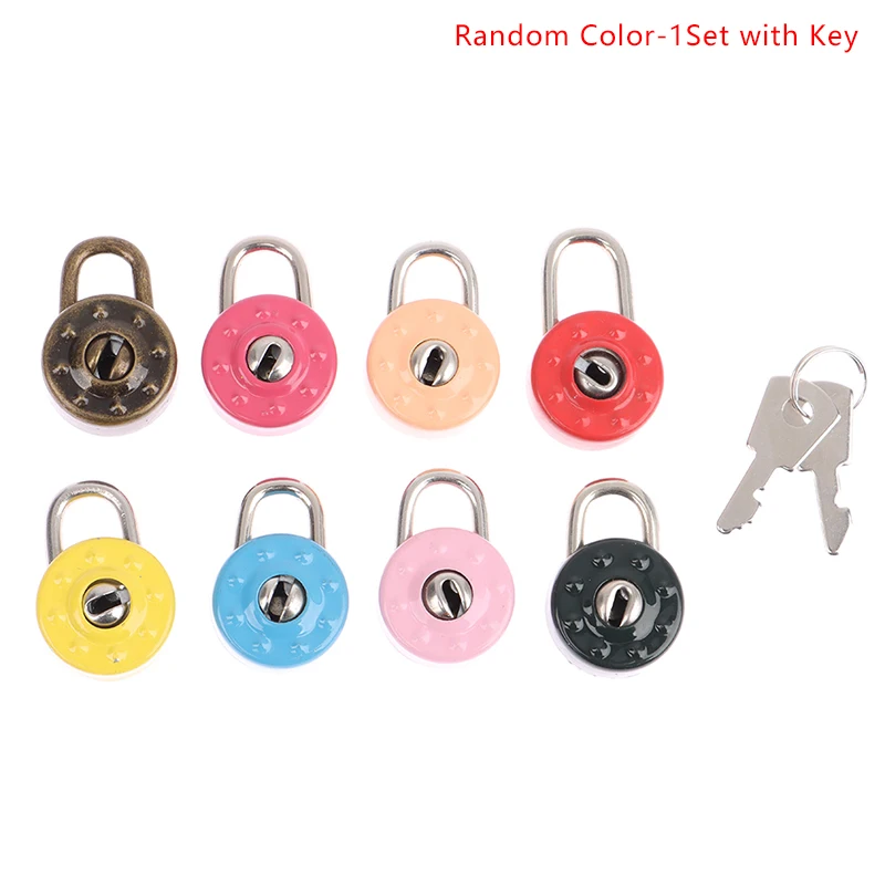 1Set Mini Round Shape Padlock Luggage Hardware Locks With Key Lock For Travel Wedding Jewelry Box Diary Book Suitcase