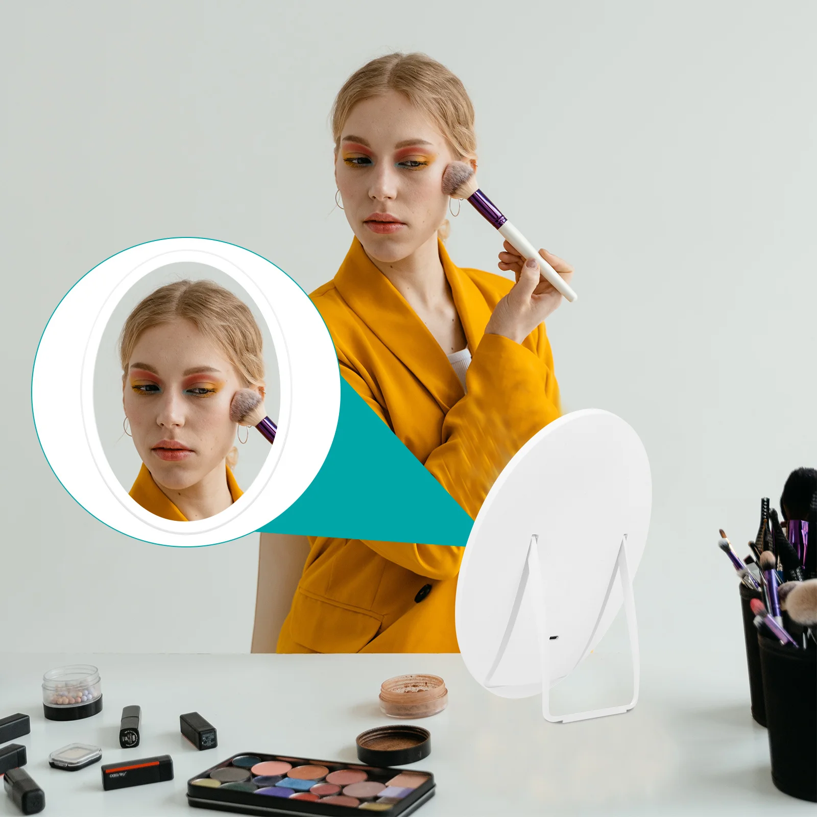 1 ensemble 1 ensemble miroir de maquillage de bureau Led tactile °   Lumières lumineuses réglables, Surface réfléchissante transparente, Base Stable, Portable