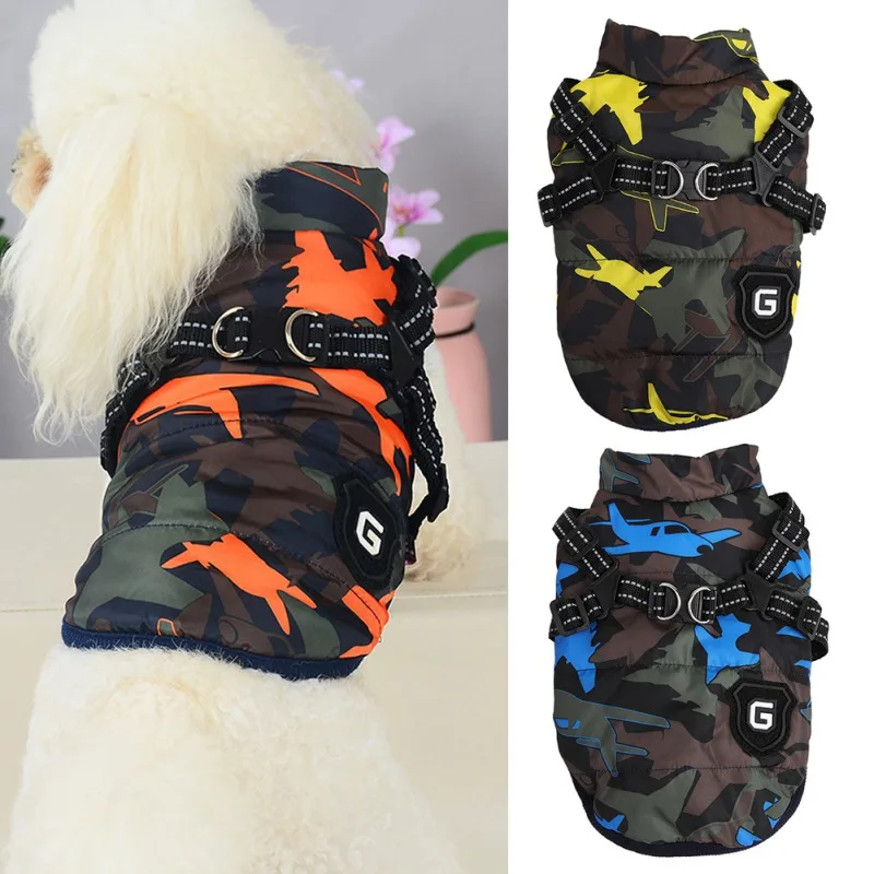 Multi-Functional Autumn/Winter Cotton Dog Vest Outdoor Warm Pet Ski Suit Chest Back One Puppy Sleeveless Vest Durable Dog Jacket