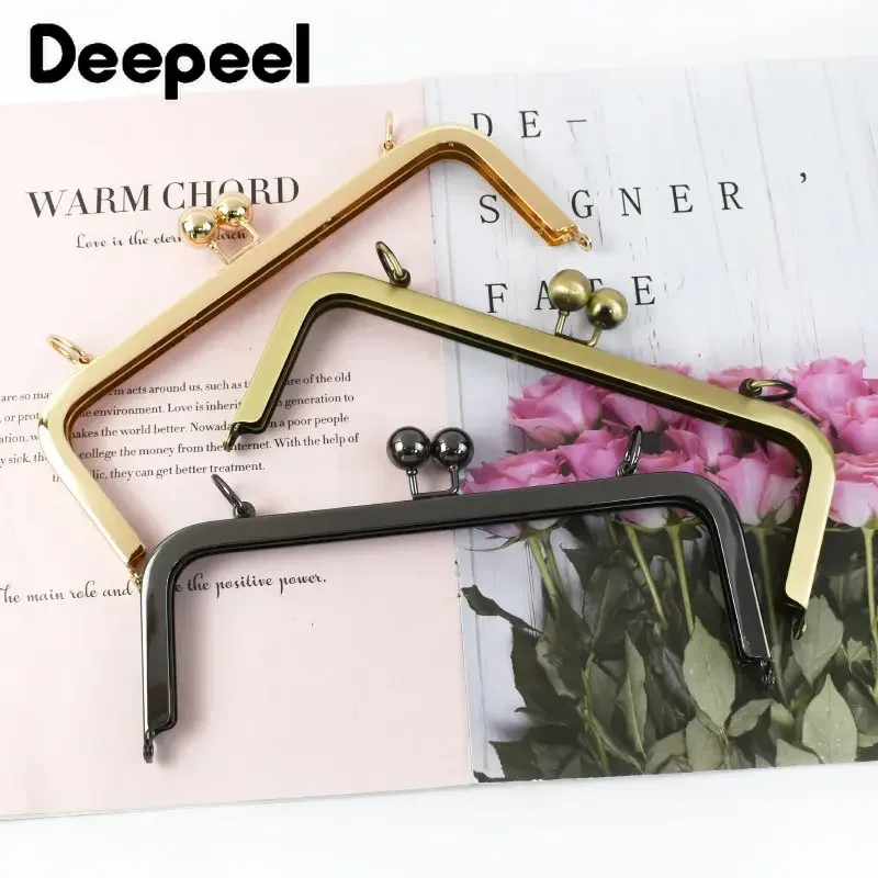 Deepeel-Cadre de sac à main carré en métal, fermoir baiser, tête de perle, bouche, sac à main doré, accessoires de quincaillerie bricolage,