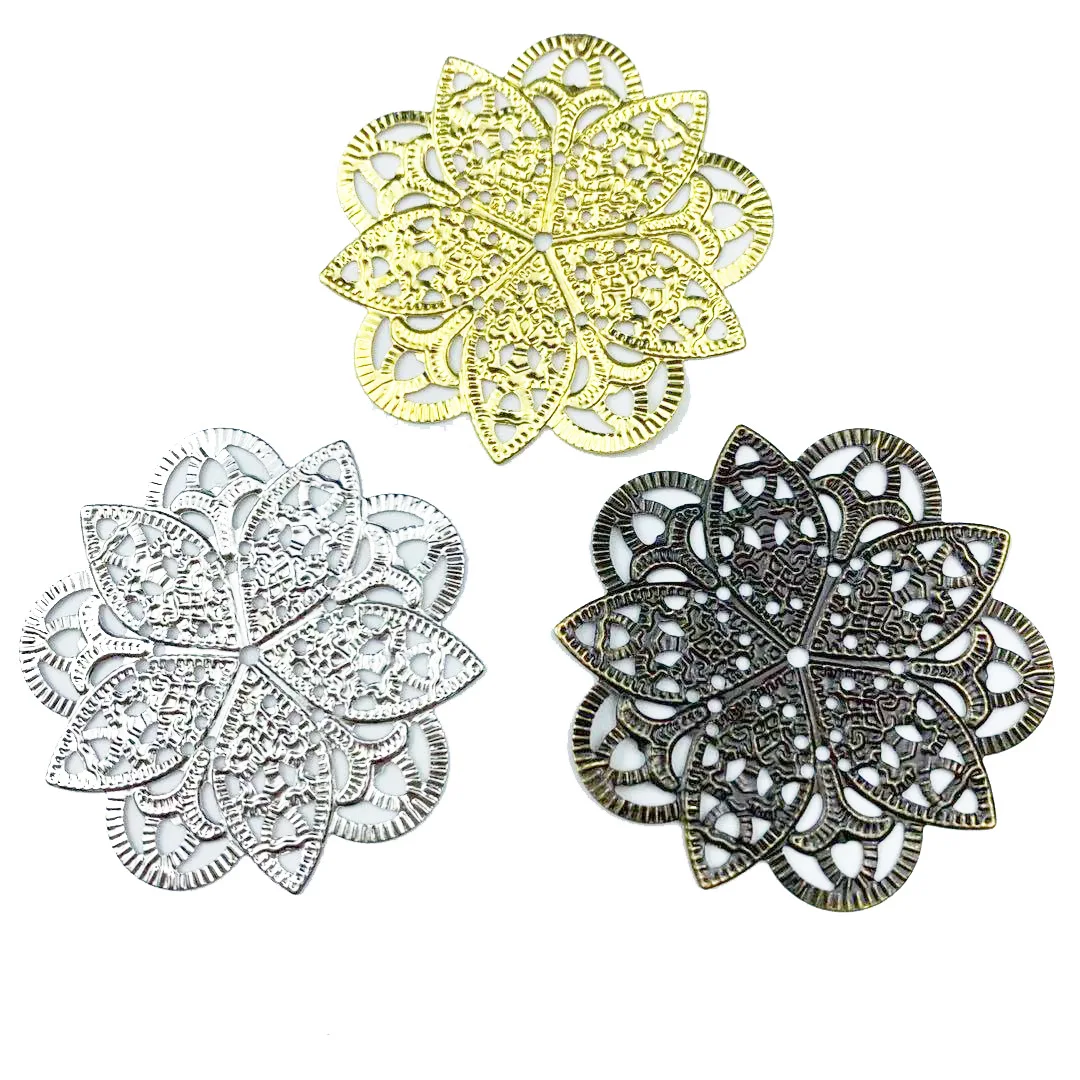 100pcs 46mm Metal Hollow Water Lily Film Bead For Sewing Cosplay Costume Ancient Bride Hair Headwear Bag Clothes Decoration