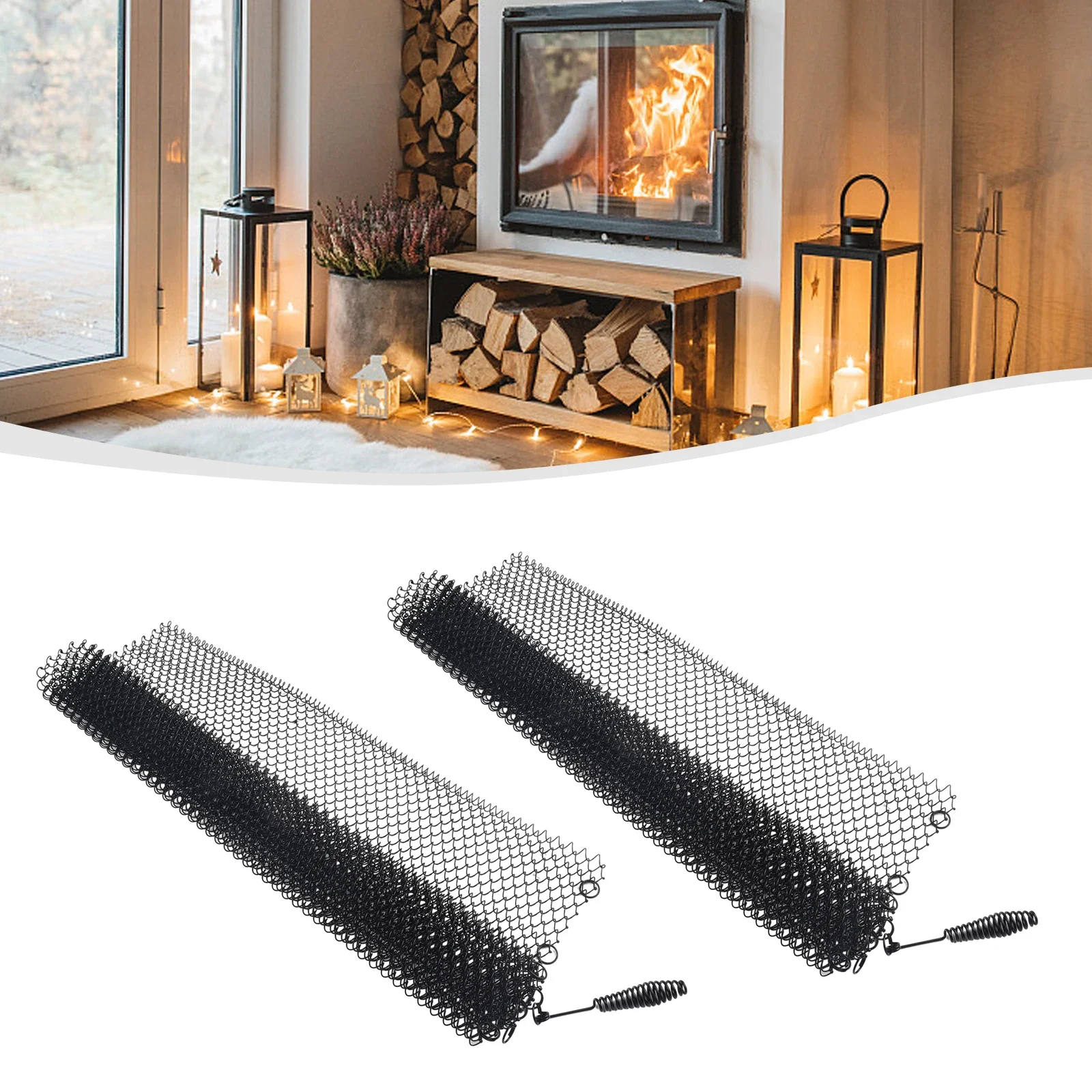 

Fireplace Mesh Screen Curtain , Two 24 Wide Panels, Black Matte For Fireplace Professional Fireplace Accessories Indoor