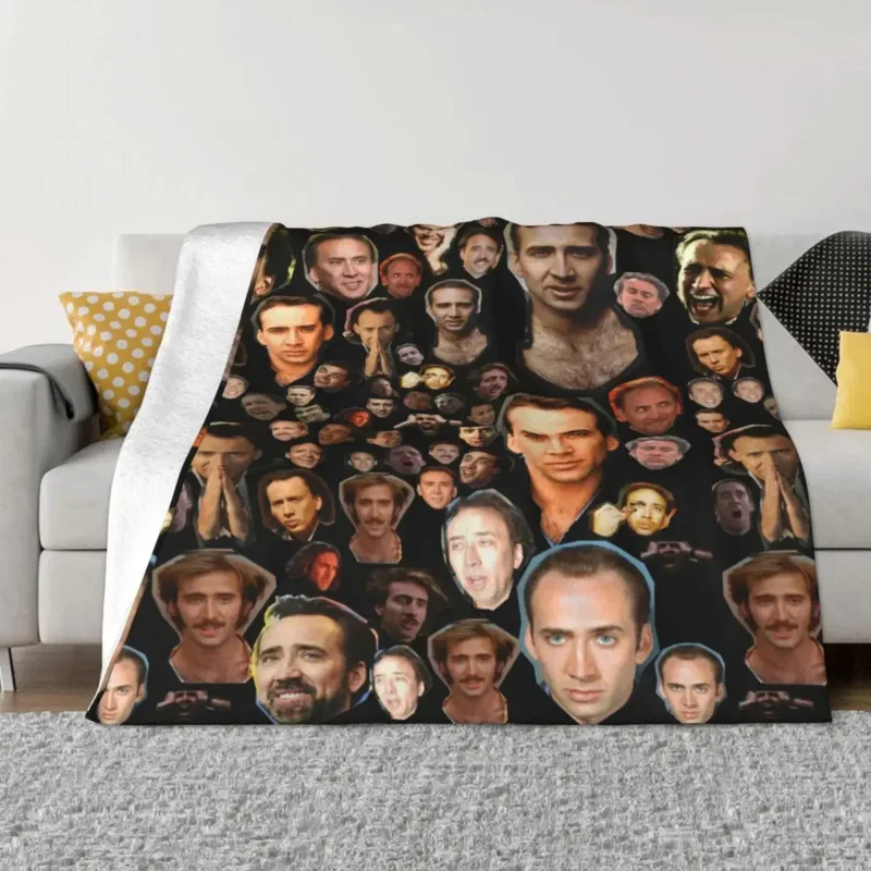 

Blanket for Bedroom Sofa Bed Rug Nicolas Cage Faces Collage Blanket Flannel Lightweight Throw