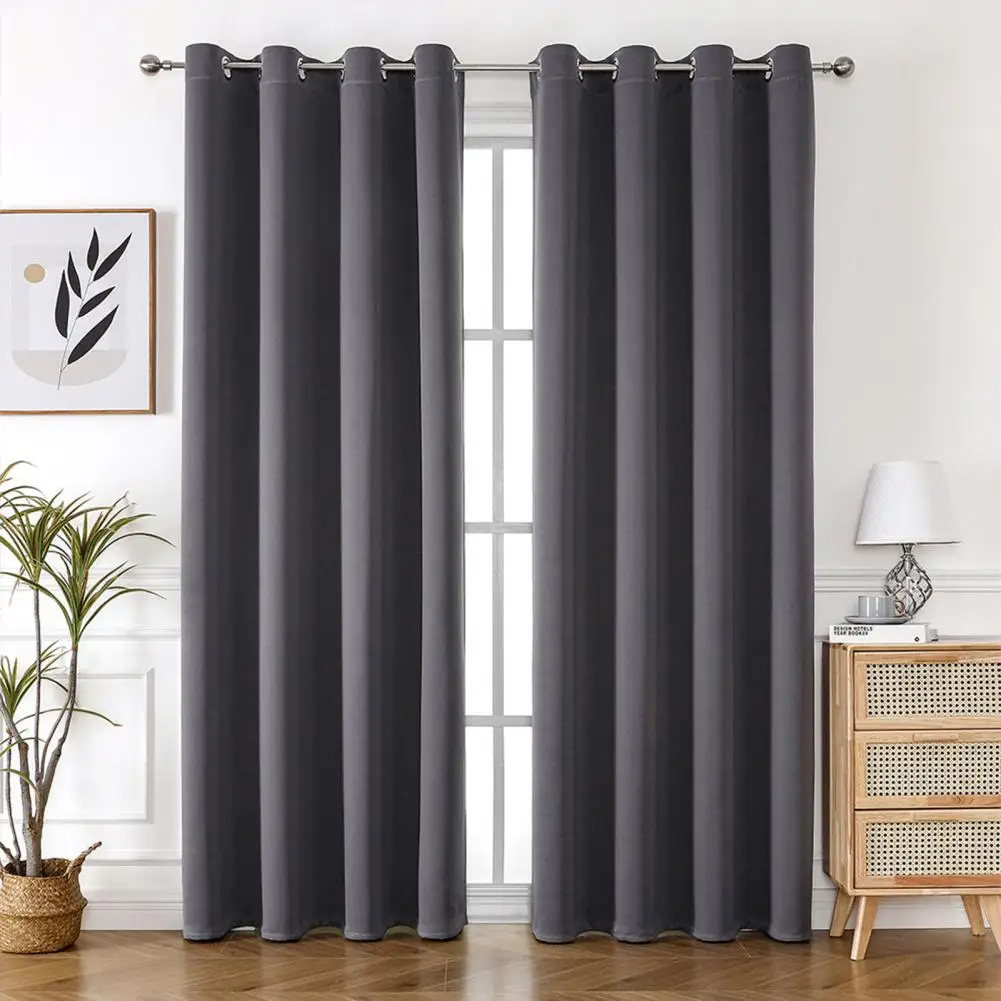 2 Pcs Window Curtains Dark Color Sunshade Rod-through Grommet Noise Isolation Curtain Double Panels Bedroom Living Room Window T