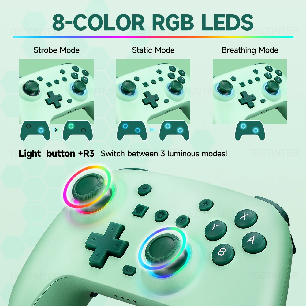 RGB Wireless BT Controller For Nintendo Switch/OLED/Lite Gamepad For Android Phone/PC Joystick/TV Box/Steam With Turbo Function