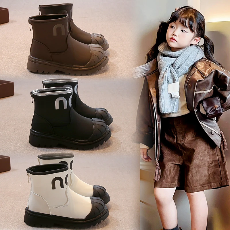 

Модные противоударные ботинки для девочек, осень-зима 2021, новые универсальные короткие ботинки, детские кожаные ботинки среднего и большого размера.