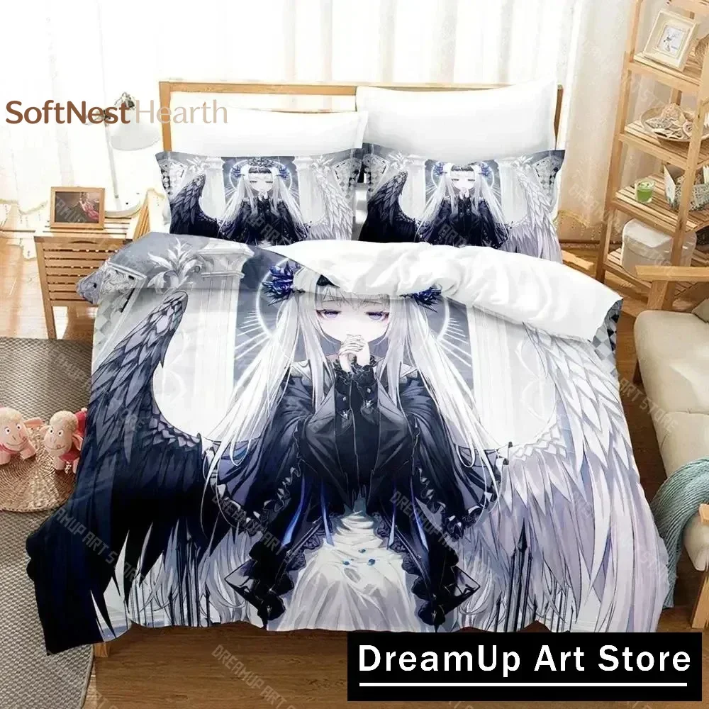 2026 Home Living Luxury Angel Girl Bedding Set Single Twin Full Queen King Size Bed Set Adult Kid Bedroom Duvet Cover Sets Anime