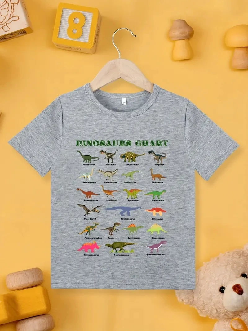 New Fashion Boys Girls T-shirt Stylish Dinosaurs Chart Animal Causal Clothes Lovely Tops for Kids 4-7 Year