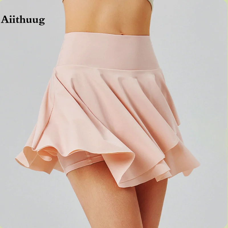 Aiithuug Cool Feel Golf Skirt Pockets Soft Quick Dry Tennies Skirt Fake Two-pieces Shorts Running Yoga Skirts Gym Workout Short