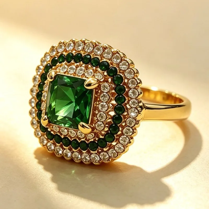 

Fashionable wedding women's rings, accessories, inlaid green zircon clothing jewelry