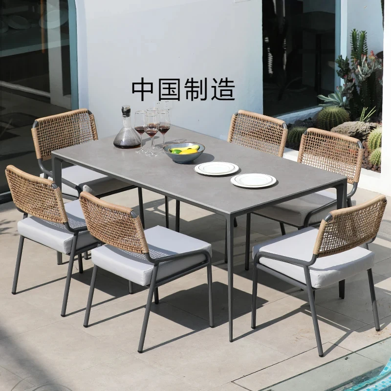 Outdoor table, chair, courtyard, creative household, rock slab, dining table, villa, outdoor sun protection, waterproof rattan