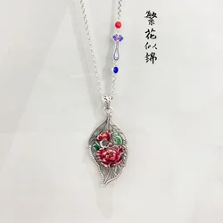 National Style Lotus Flower Fish Necklace 925 Silver Hollow Out Leaf Pendant Colorful Enamel Retro Exquisite Banquet Jewelry