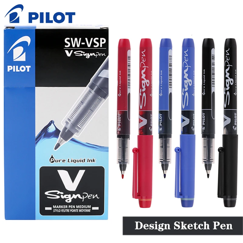 12 Pcs/Box PILOT V-sign Pen SW-VSP Large Capacity Water Pen Sketching Design Hand Painted 1.0mm Office Accessories Stationery