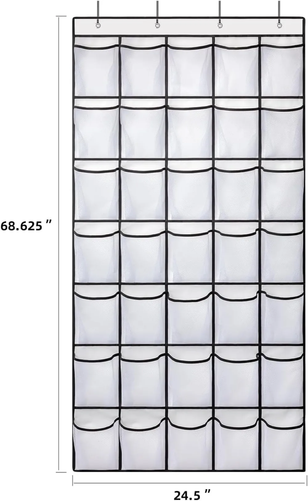 35 Pockets Over Door Shoe Organizer with Mesh, Hanging Storage for Shoes, Large Capacity, 4 Metal Hooks, White view 3
