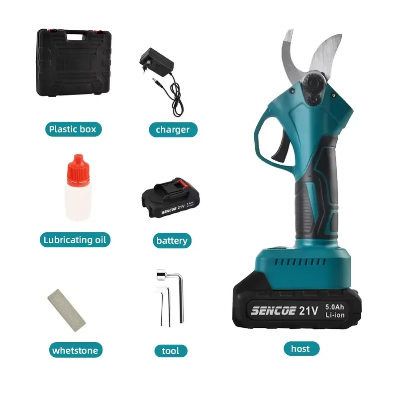 Professional Industrial Portable Cordless Lithium Battery Electric Pruner Scissor Bypass for 0-25mm SK5 Blade 21V Plastic