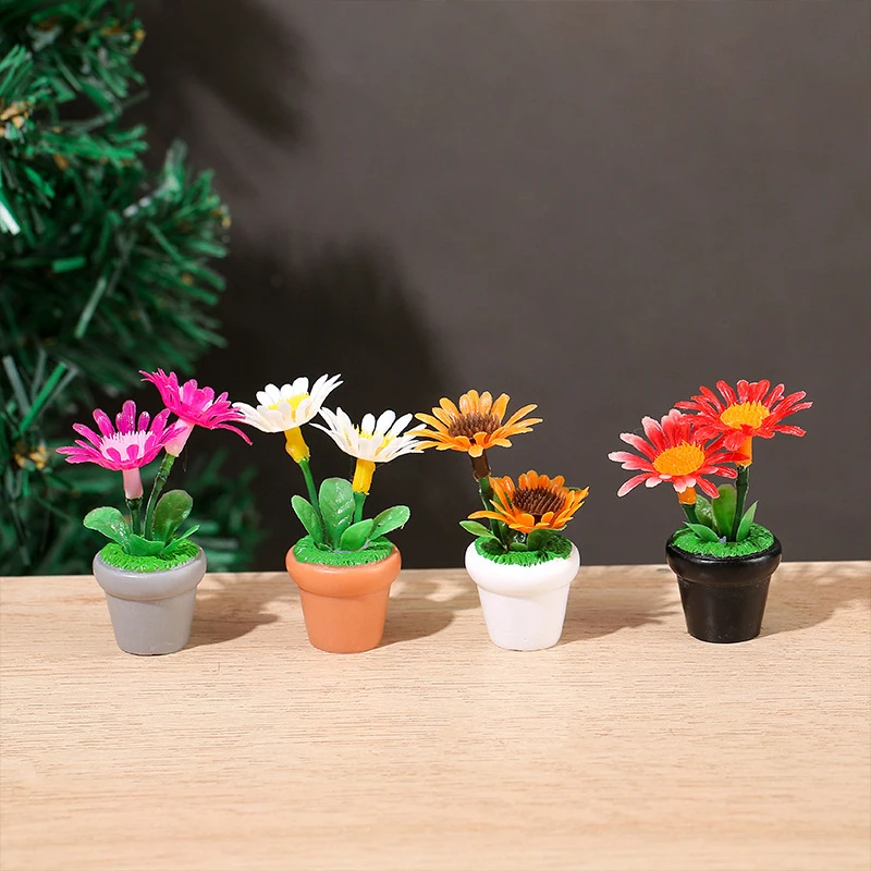 1/12 Dollhouse Miniature Sunflower Potted Dollhouse Simulation Potted Plants Decoration Dolls House Home Accessories