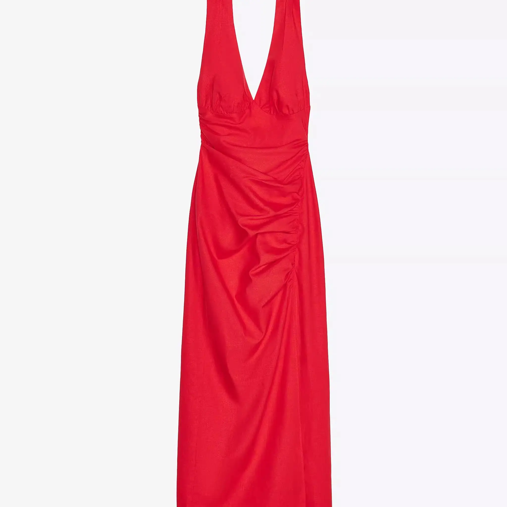 Vestido Midi F Justo com Decote ter, Estilo Vintage, Cintura Alta, Fibra de Poliéster, Sem Mangas, Bodycon - Nova C...